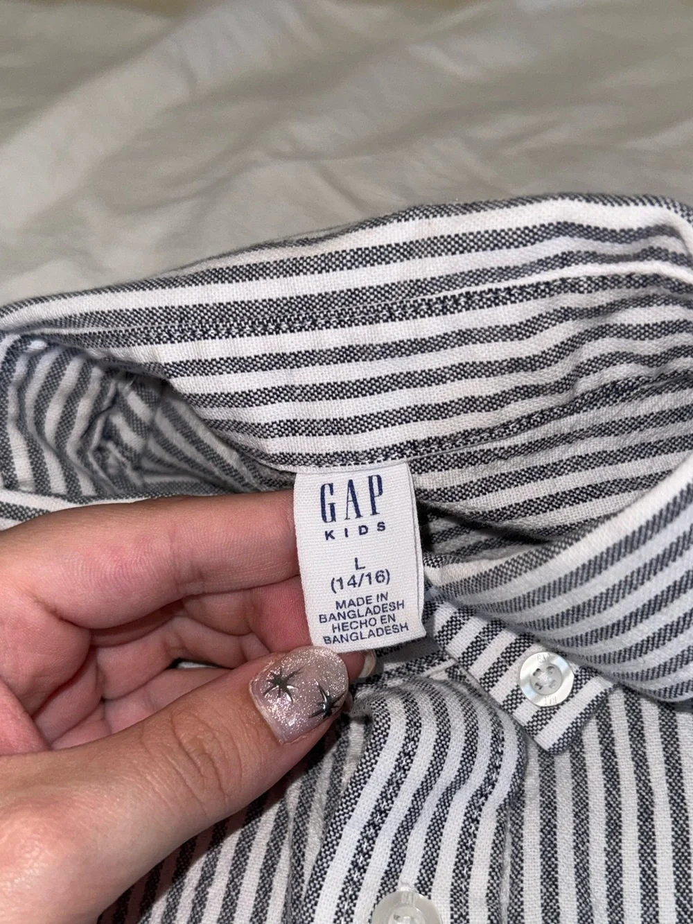 GAP Kids Button-Down Shirt - Grey/Blue and White Stripes L 14/16